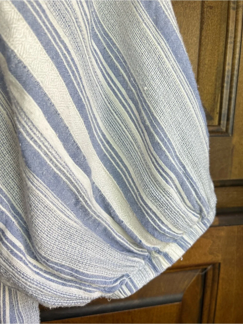 LOFT Petite Blue Stripe Off Shoulder Peasant Blouse Puff Sleeve SP